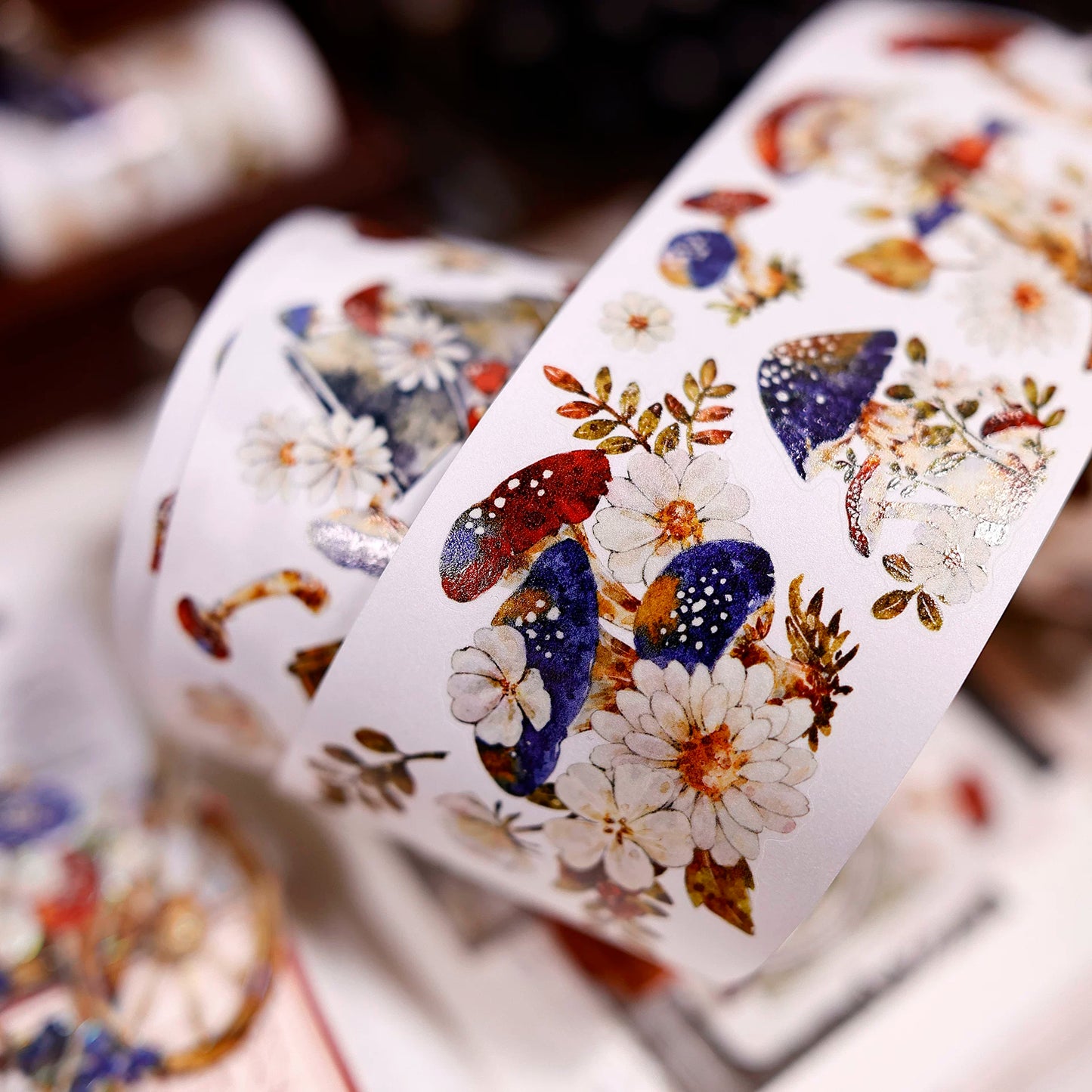 XiaoBaiJia【Mushroom Tales in the Woods】Orginal Design Kiss-cut Washi Pet Floral Tape Light Retro Landscaping Stickers