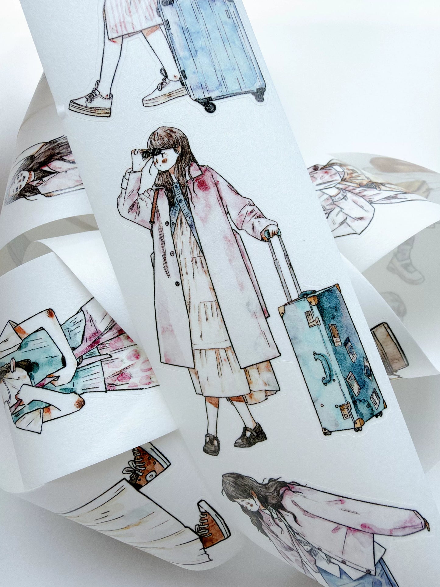 Kaixiaoxun Vol13【Depart】 Pre-Cut Long Loop Washi/Matte PET Tape for Scrapbook Supplies,Junk Journal Supplies