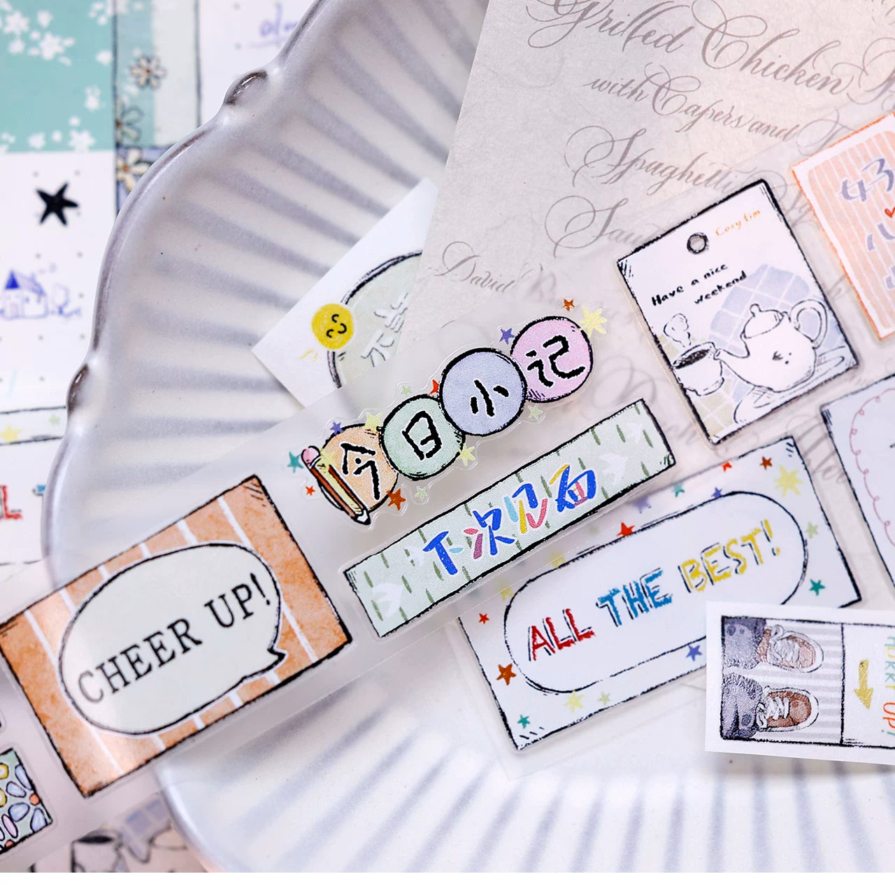 XiaoBaiJia Salt Series【Many Signs】Pre-cut Orginal Design Handwritten Chinese and English Word Borders Washi/Pet Tape Light Retro Stickers