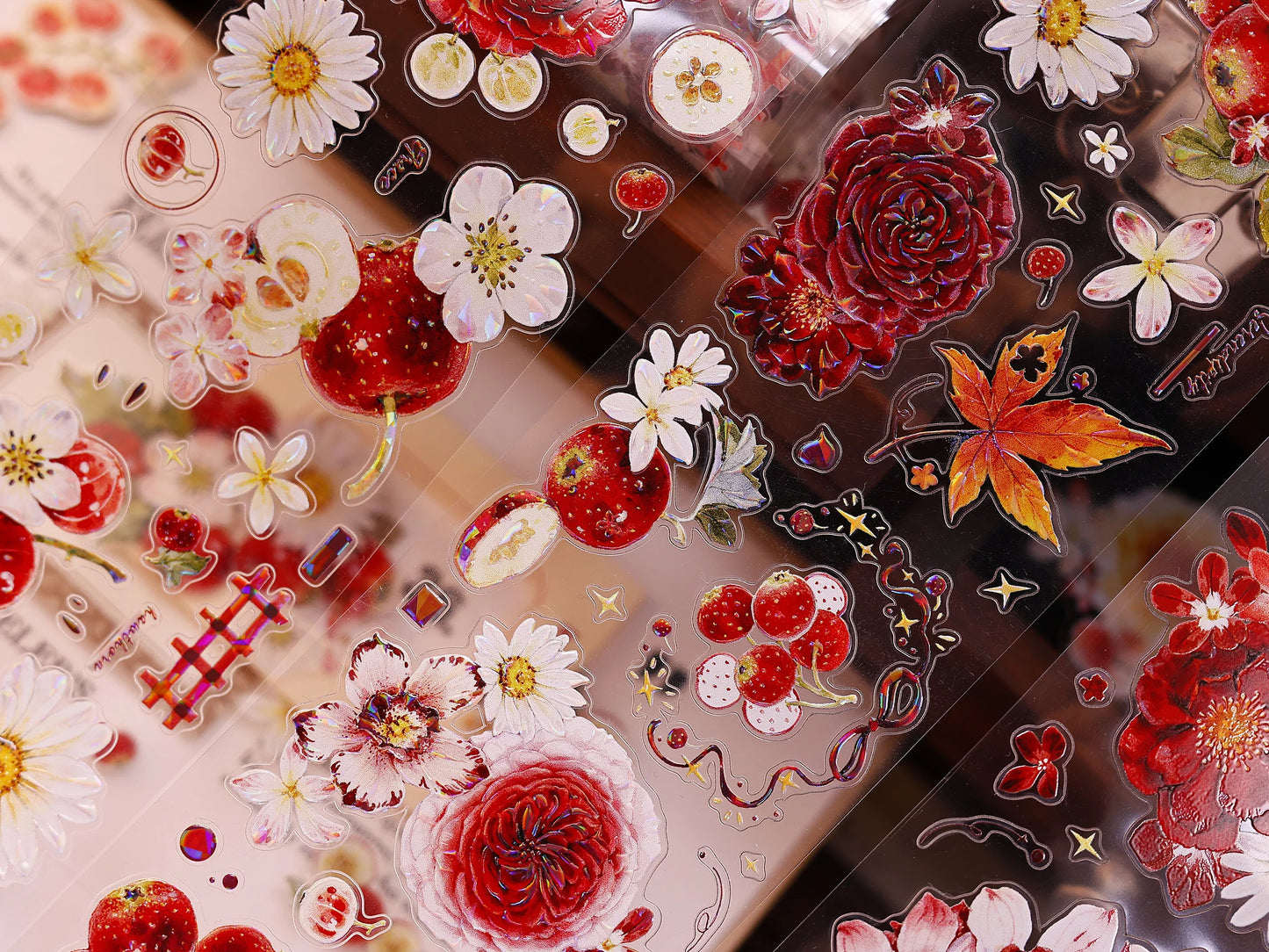 XiaoBaiJia Salt Series【Red Fruit Fragrance】Orginal Design Kiss-cut Washi/Pet Floral Tape Light Retro Landscaping Stickers