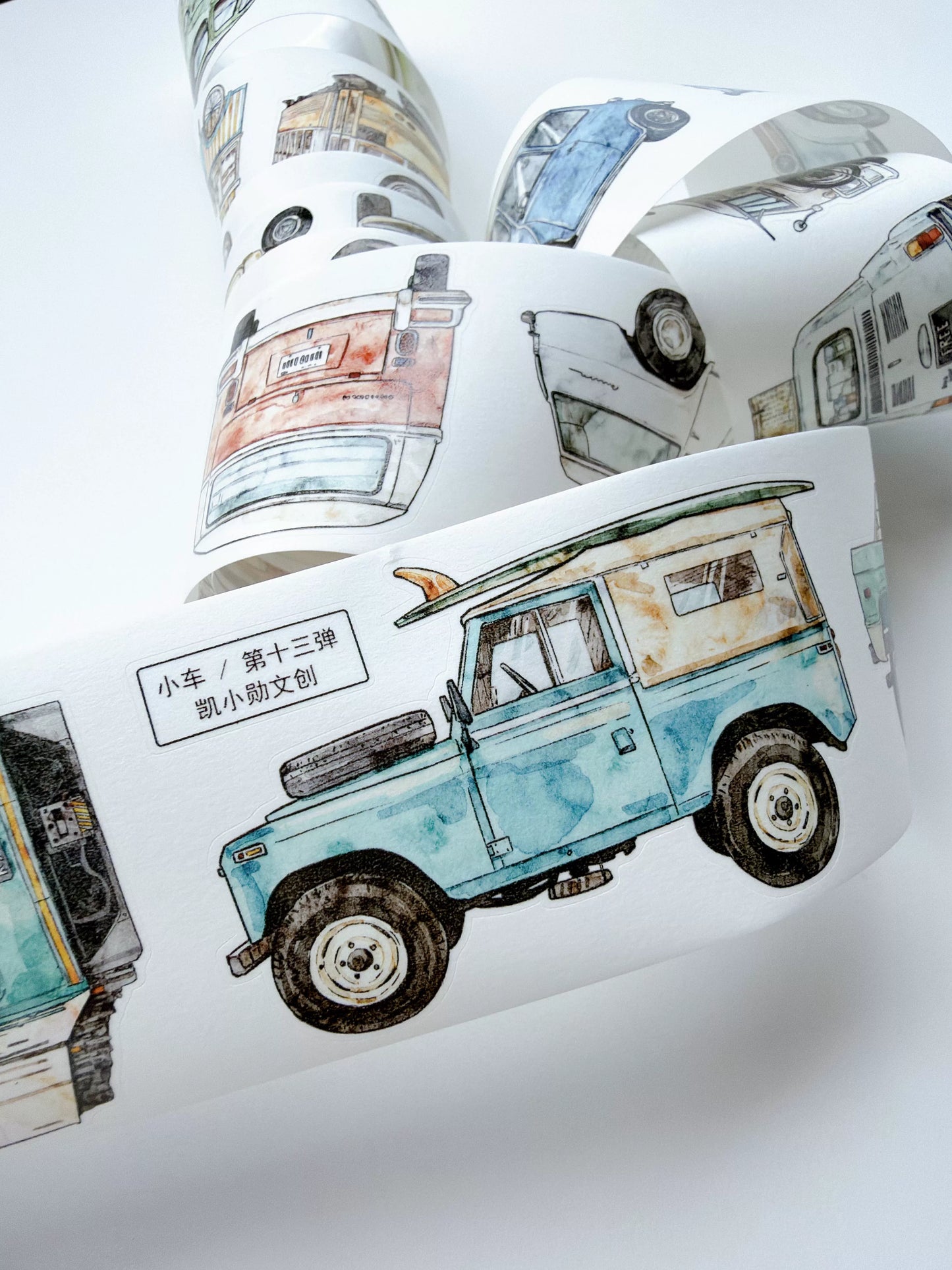 Kaixiaoxun Vol13【Car】 Pre-Cut Long Loop Washi/Matte PET Tape for Scrapbook Supplies,Junk Journal Supplies