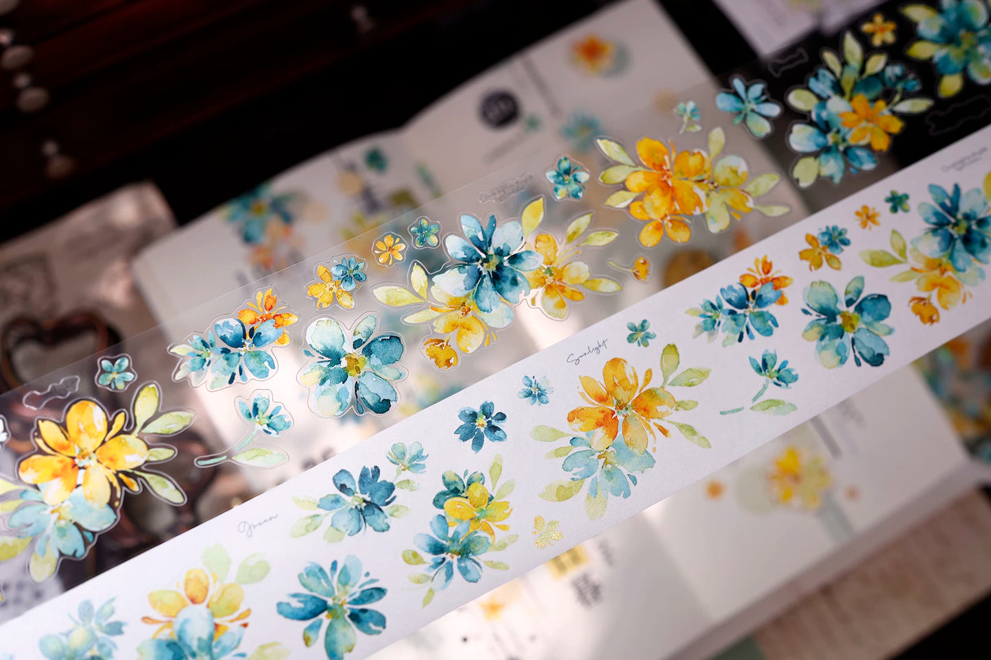 XiaoBaiJia【Picking Up Blue】Pre-cut Floral Orginal Design Washi Pet Tape Light Retro Stickers
