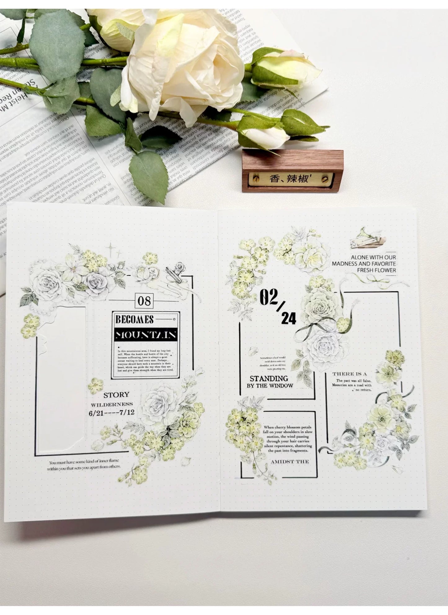 ZiYuanSu Vol15【Green Stamen】Kiss-cut Floral Washi Tape and PET Stickers