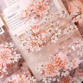 XiaoBaiJia Salt Series【Orange Shadow】Pre-cut Orginal Design Vintage Peony Flowers Washi/Pet Tape Light Retro Stickers