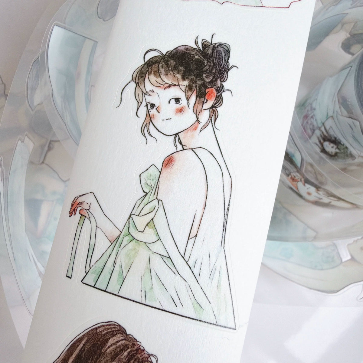 Kaixiaoxun Vol14【Minty Cool】 Pre-Cut Long Loop Washi/Matte PET Tape for Scrapbook Supplies,Junk Journal Supplies