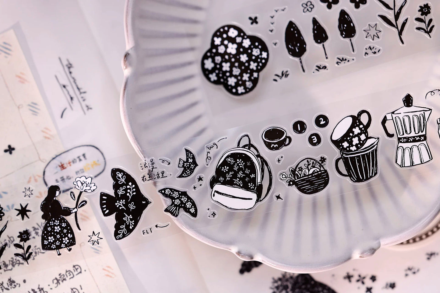 XiaoBaiJia Salt Series【Plain Color Painting】Pre-cut Orginal Design Mall Figures Embellish Washi/Pet Tape Light Retro Stickers