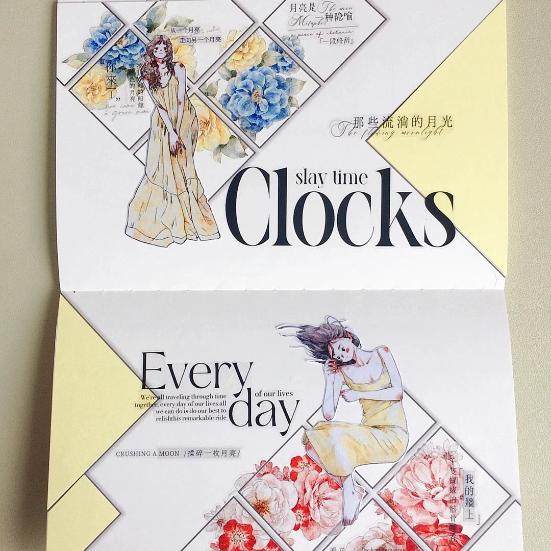 Kaixiaoxun Vol13【Maiden's Heart】 Pre-Cut Long Loop Washi/Matte PET Tape for Scrapbook Supplies,Junk Journal Supplies