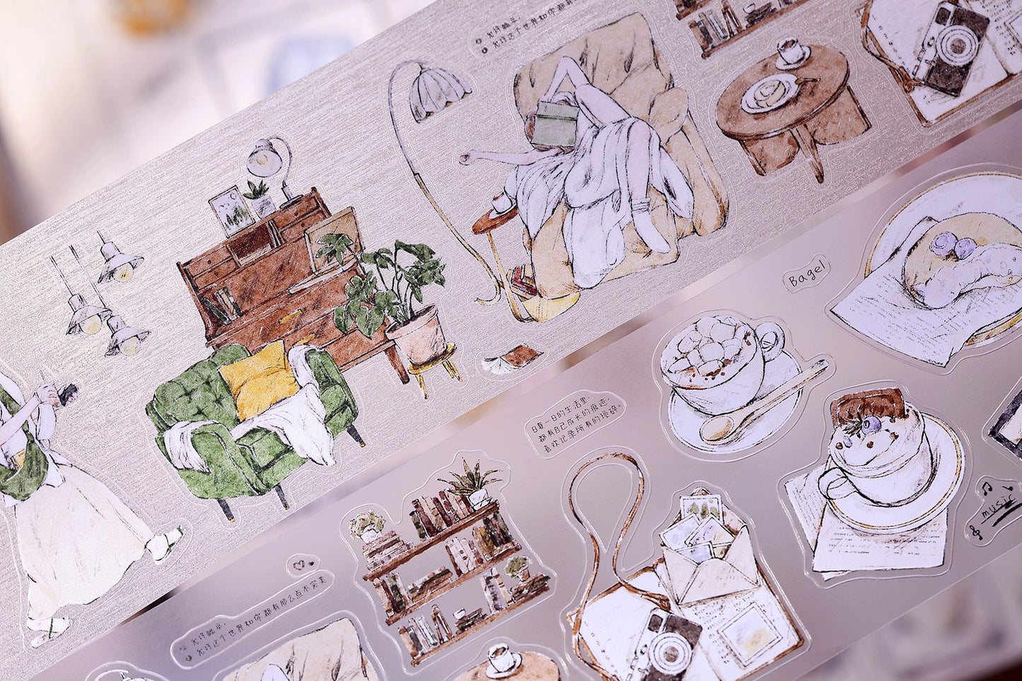 XiaoBaiJia Minimalist Style【A Person's Daily Routine】Pre-cut Light Retro Orginal Design Washi Pet Tape Landscaping Stickers