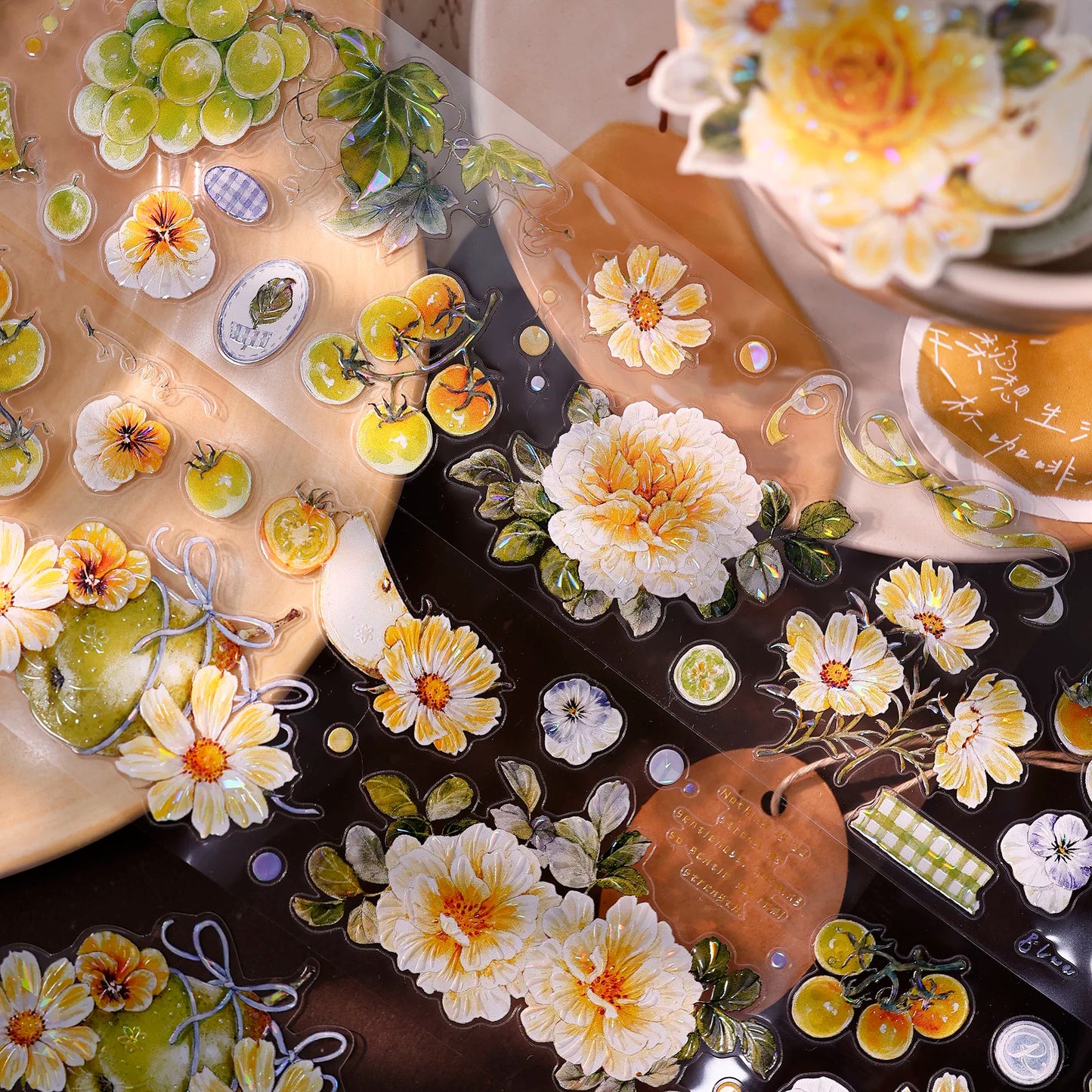 XiaoBaiJia【Green Grape Vine】Pre-cut Floral Orginal Design Washi Pet Tape Light Retro Stickers