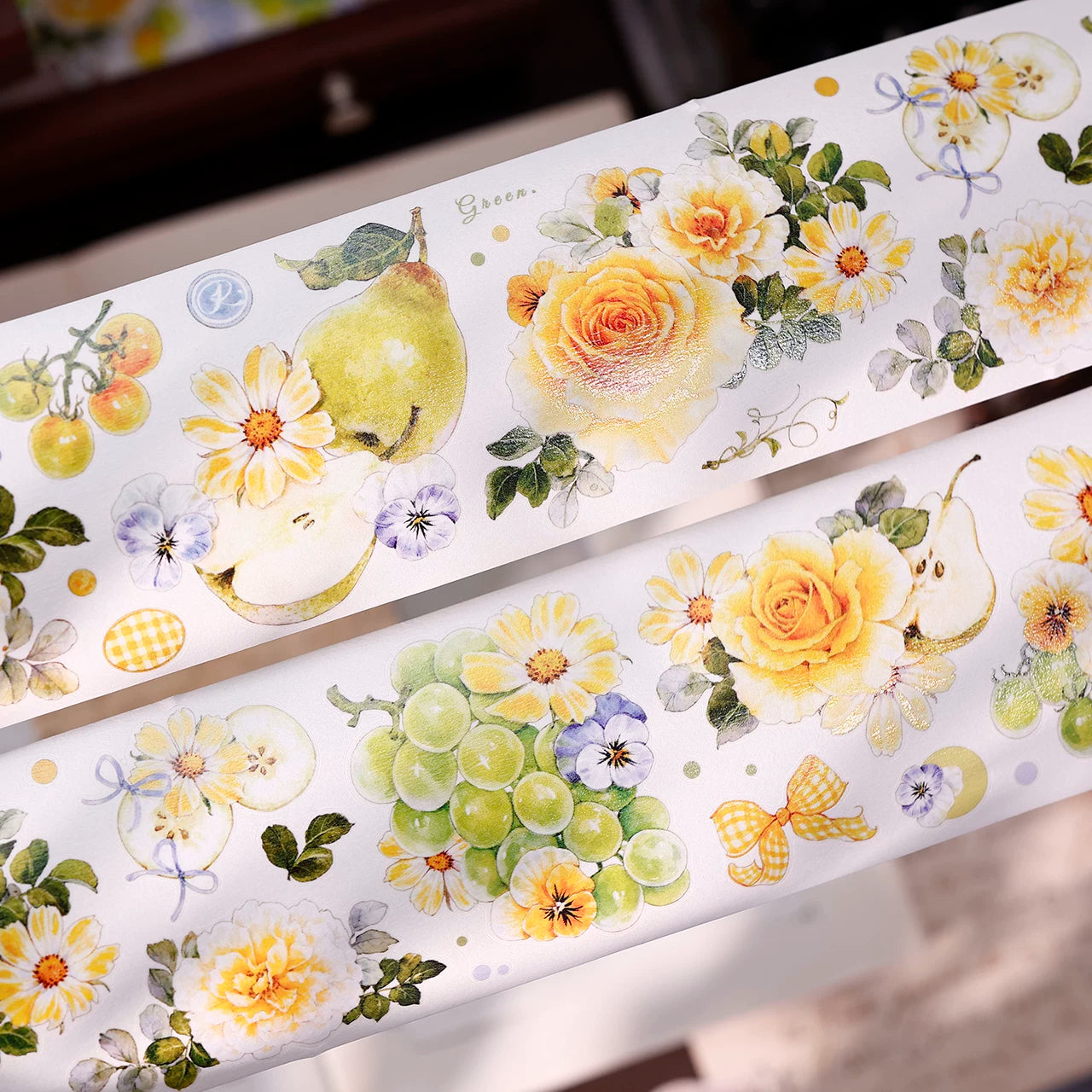 XiaoBaiJia【Green Grape Vine】Pre-cut Floral Orginal Design Washi Pet Tape Light Retro Stickers