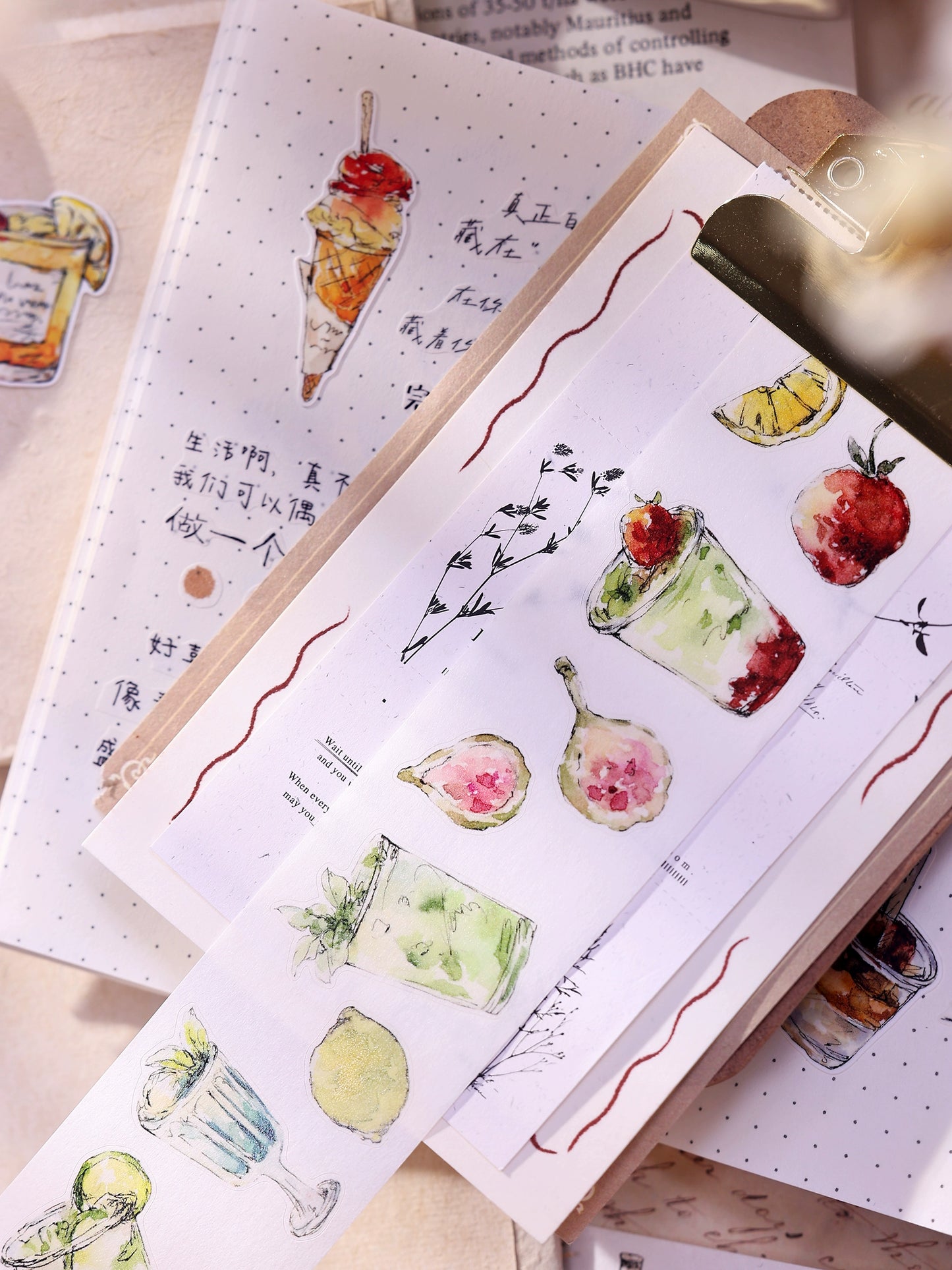 XiaoBaiJia Minimalist Style【Cool Summer】Drink Milk Tea,Pre-cut Light Retro Orginal Design Washi Pet Tape Landscape Stickers