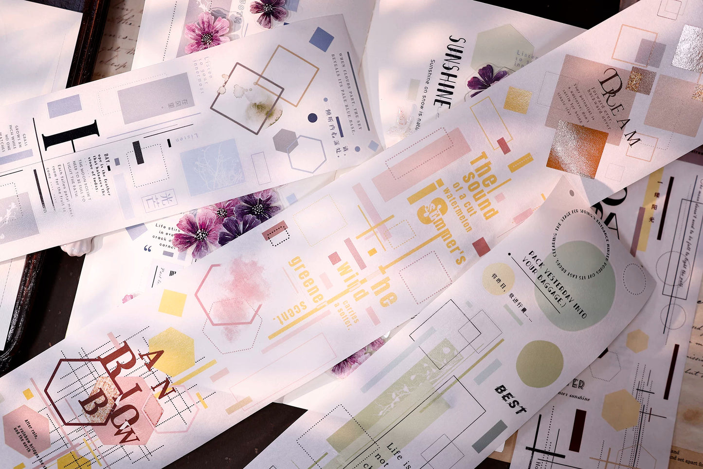 XiaoBaiJia【Geometric Set】Pre-cut Text Line Base Orginal Design Washi Pet Tape Light Retro Stickers