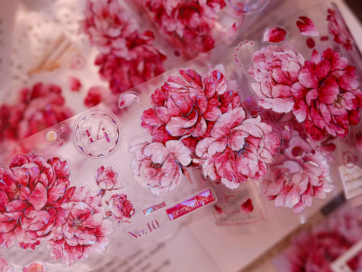 XiaoBaiJia Salt Series【Peony】Orginal Design Kiss-cut Washi/Pet Floral Tape Light Retro Landscaping Stickers