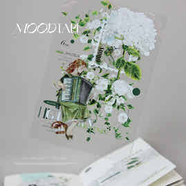 Moodtape【Tea White Camellia】Flower Landscap Original Design Washi/Pet Tape Stickers,for Scrapbook Supplies,Scrapbook Tape Stickers,Junk Journal Supplies