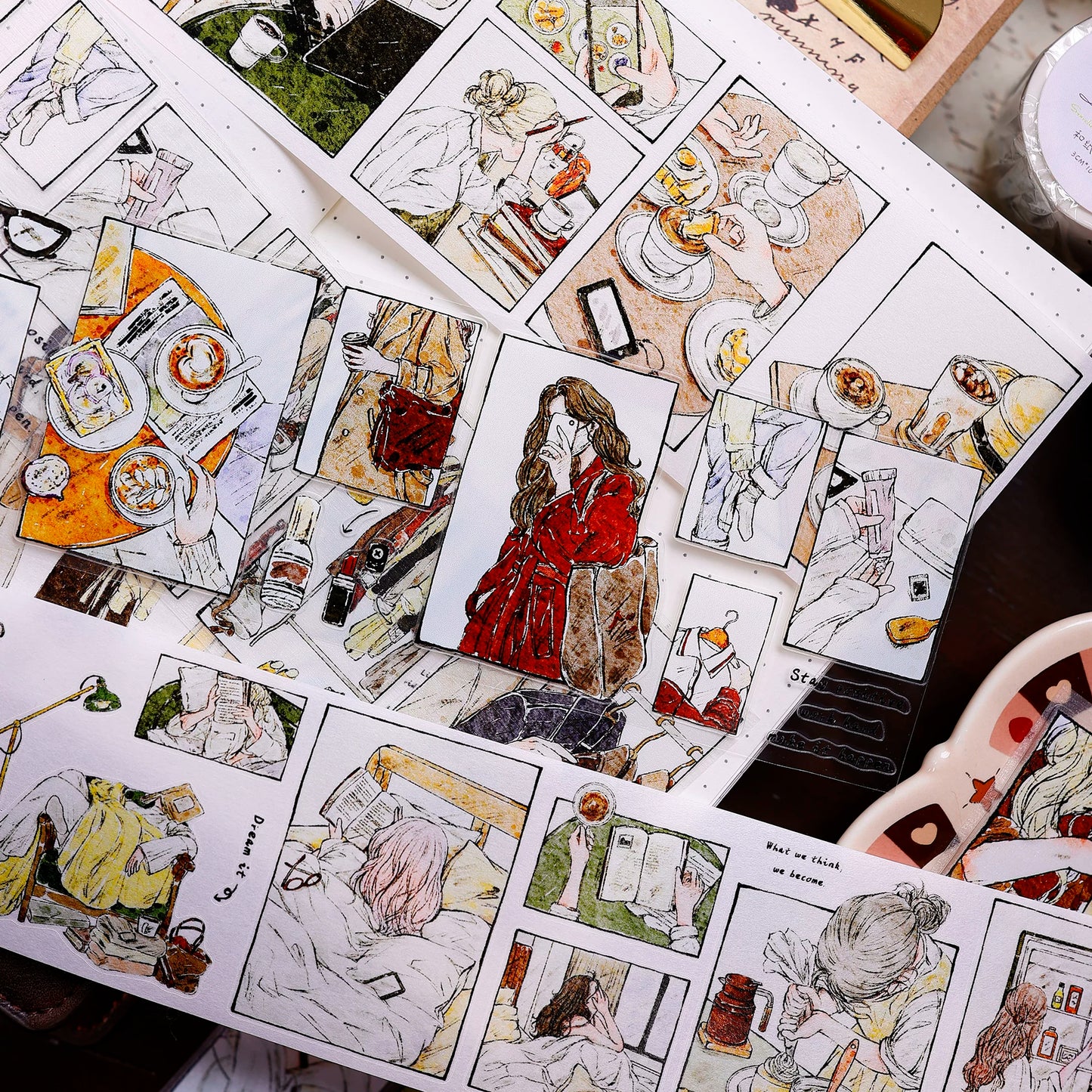 XiaoBaiJia Salt Series【Fengge Manji】Pre-cut Orginal Design Comic-style Daily Life Washi/Pet Tape Light Retro Stickers