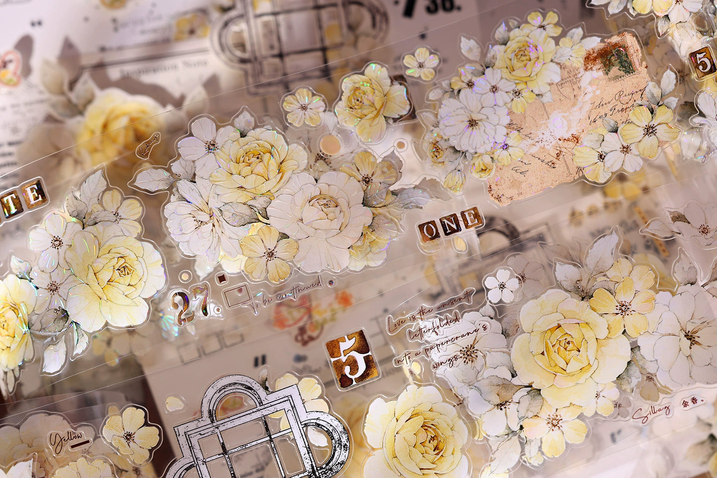 XiaoBaiJia【Yellow Rose】Light Retro Orginal Design Washi Pet Tape Landscape Stickers