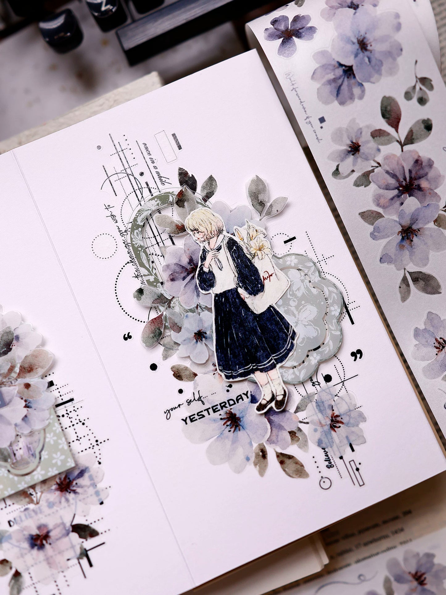 XiaoBaiJia Salt Series【Shadow Serenade】Pre-cut Orginal Design Washi/Pet Tape Light Retro Stickers