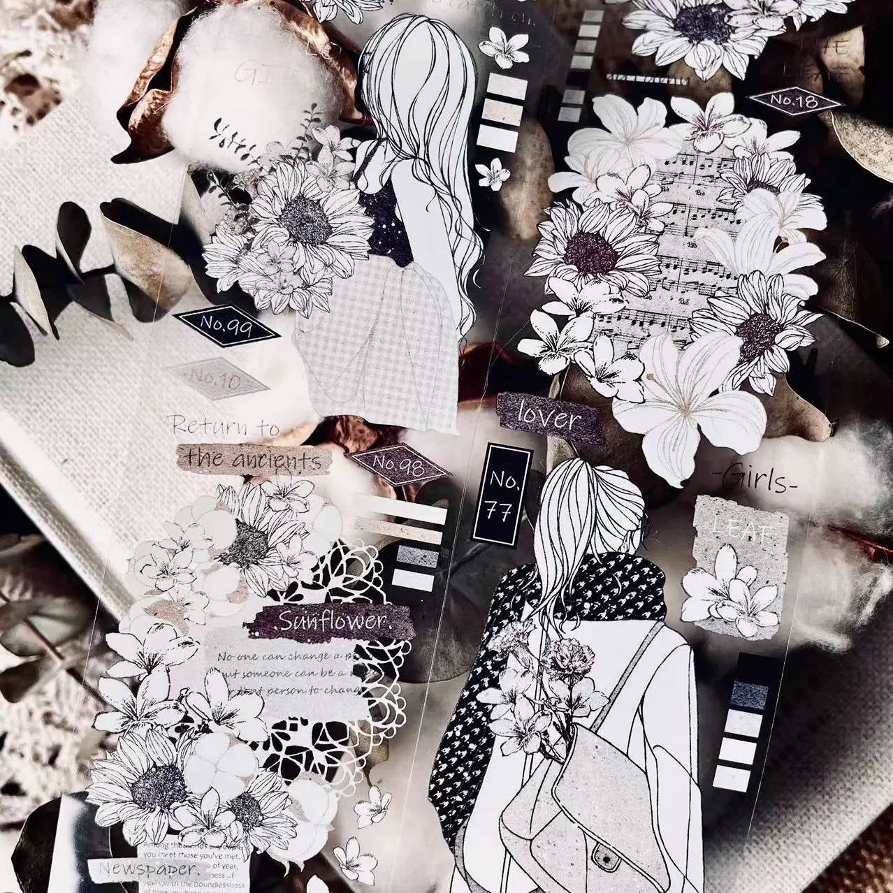 Linlanxi【Girl】Original Design New Product  Washi/Pet Tape Light Retro Character Style Long Loop Full Roll