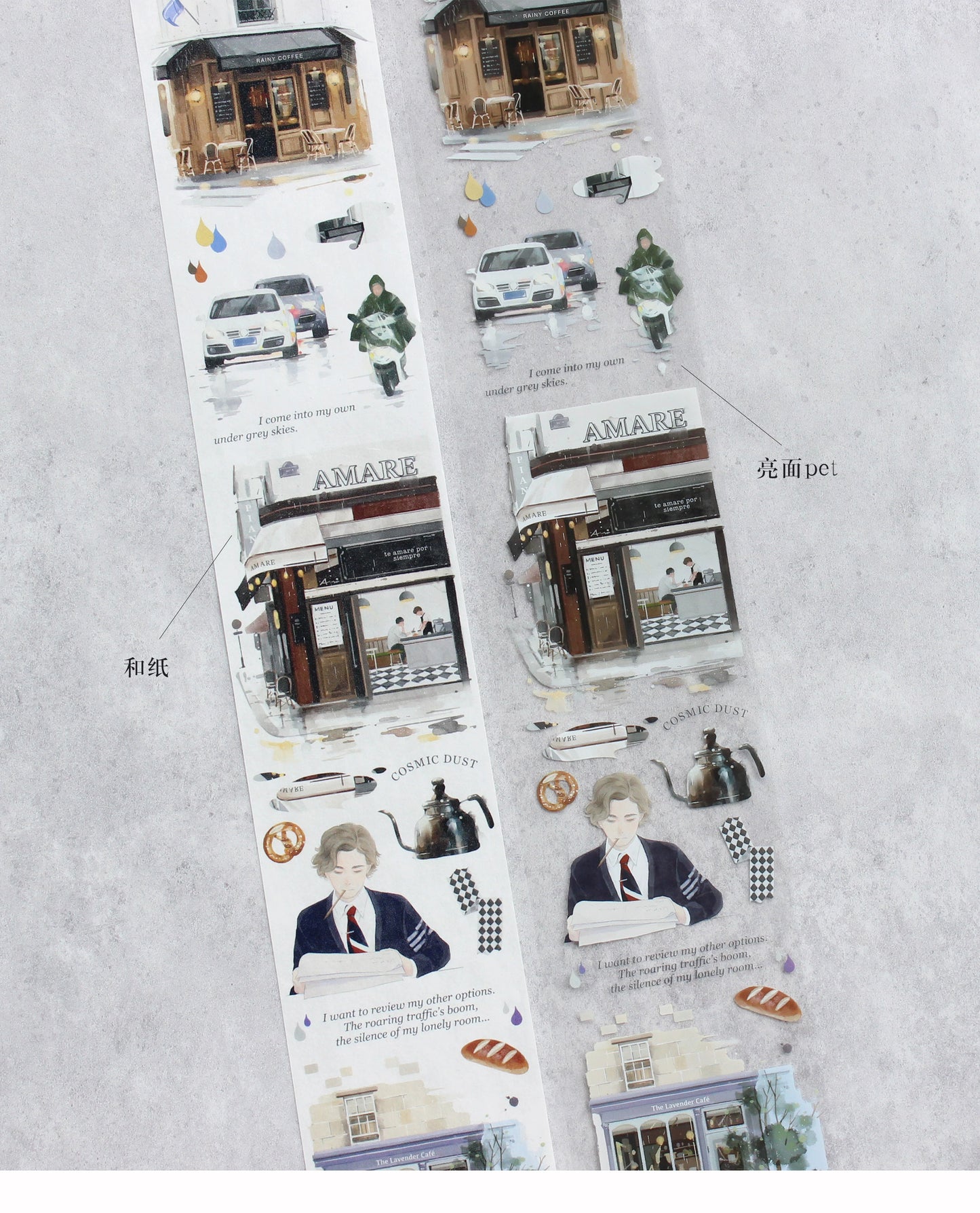 Moodtape【Leisurely Drinking Coffee】Coffee Shop Washi Tape Stickers for DIY Decorative Materials,Scrapbook Supplies,Junk Journal