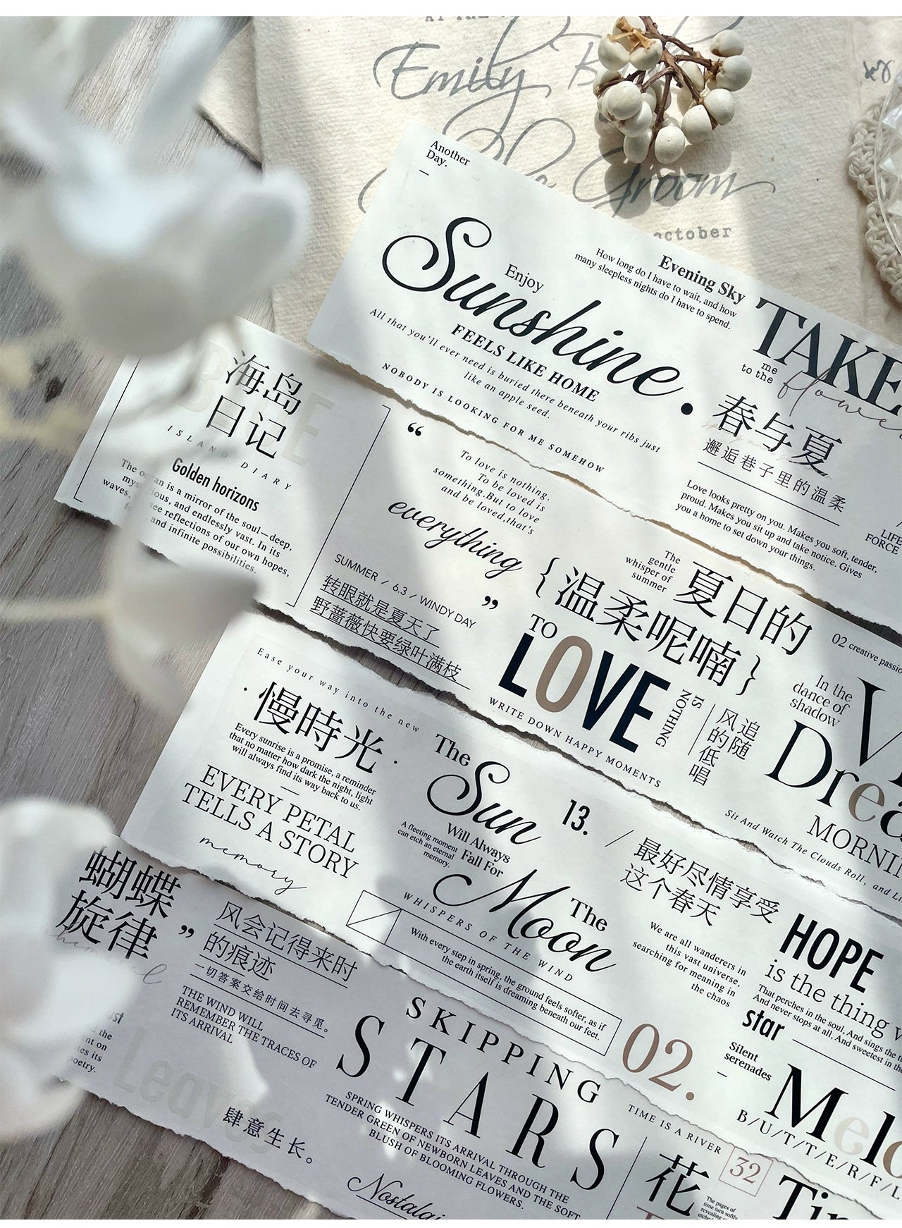 TianCheng-Vol5【Spring and Summer】English Text PET Tape,for Scrapbook Supplies,Scrapbook Tape Stickers,Junk Journal Supplies