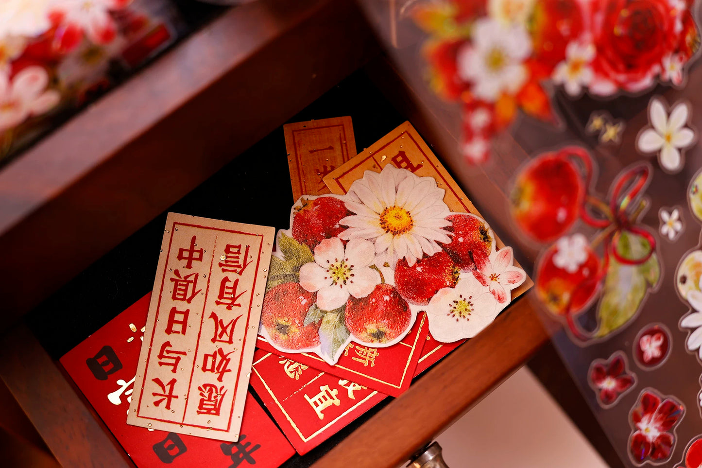 XiaoBaiJia Salt Series【Red Fruit Fragrance】Orginal Design Kiss-cut Washi/Pet Floral Tape Light Retro Landscaping Stickers