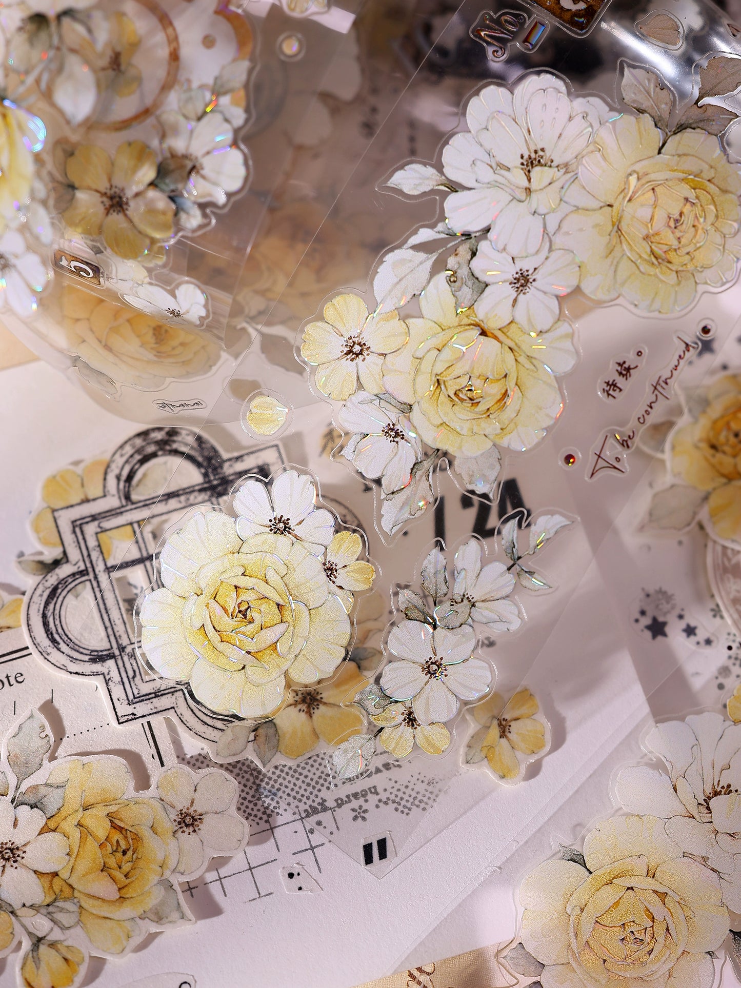 XiaoBaiJia【Yellow Rose】Light Retro Orginal Design Washi Pet Tape Landscape Stickers