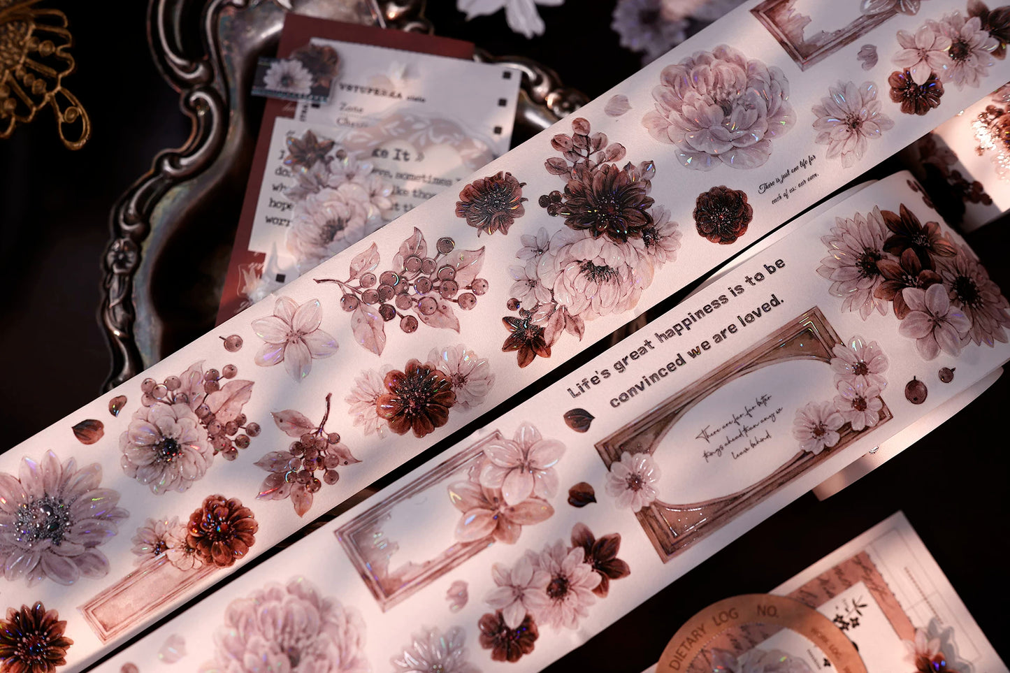 XiaoBaiJia【Brown Shadow Old Paper】Pre-cut Floral Orginal Design Washi Pet Tape Light Retro Stickers