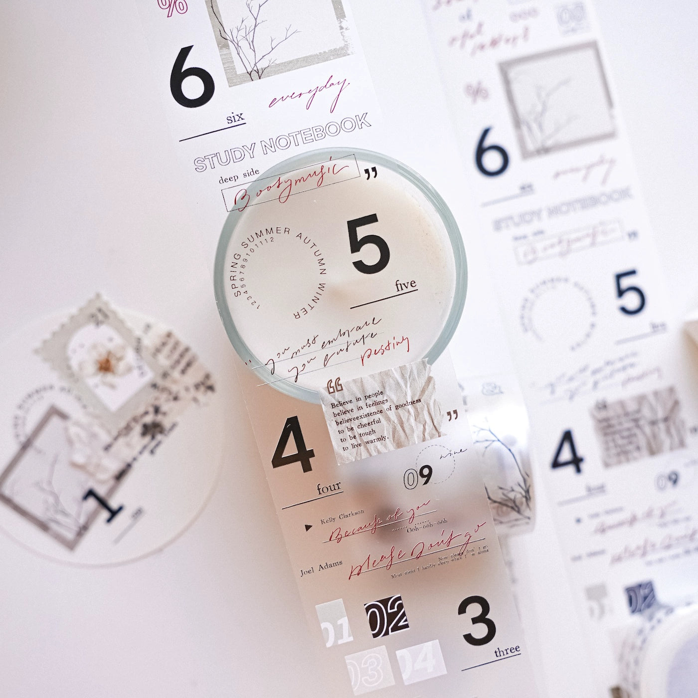 YuanZi Vol7【Sepia Letters】Orginal Design Washi/Pet English Text Tape Light Retro Stickers,for Scrapbook Supplies,Scrapbook Tape Stickers,Junk Journal Supplies