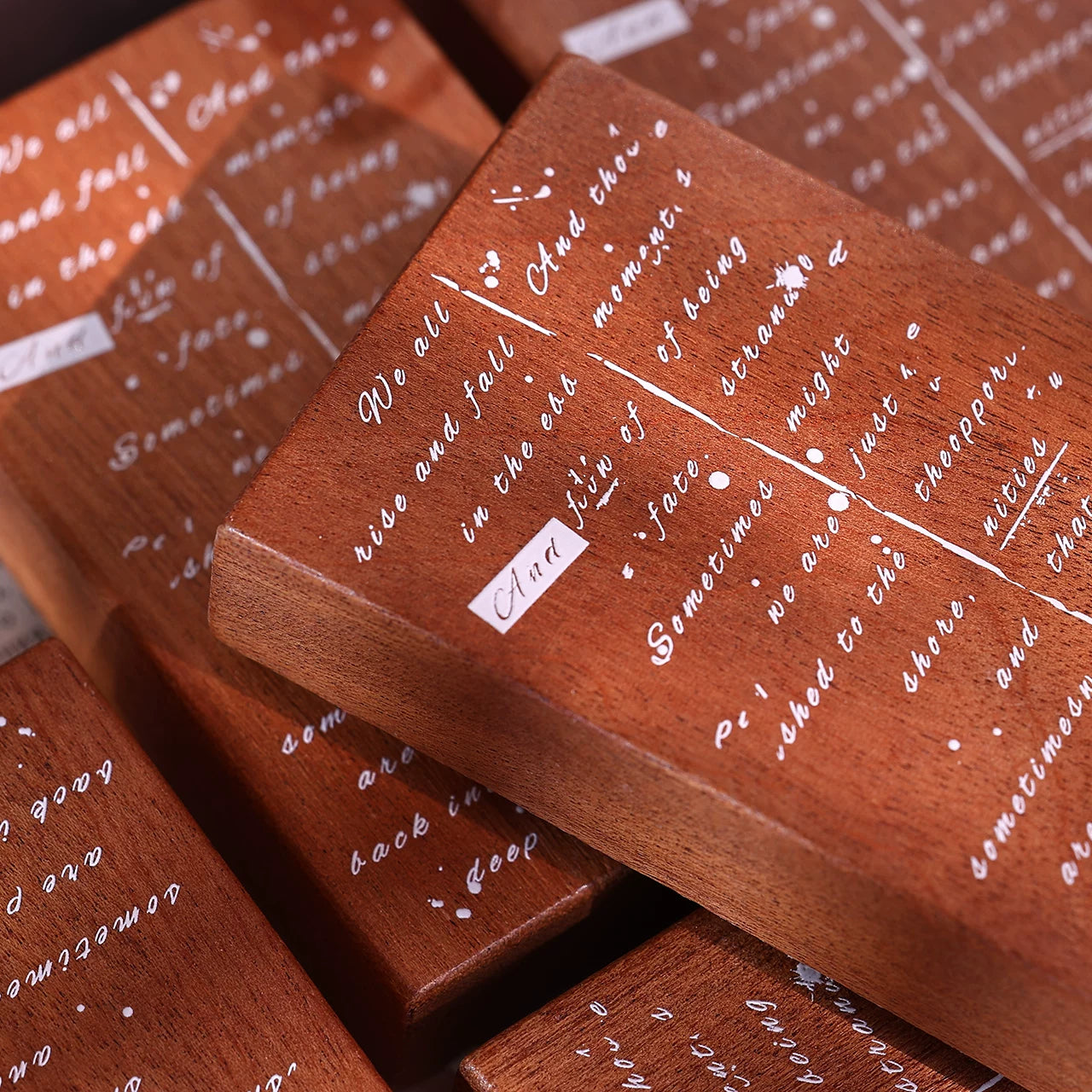 XiaoBaiJia【Basic Text Backgroud Stamp】Imported Shabili Red Rubber and Maple Wood Stamp