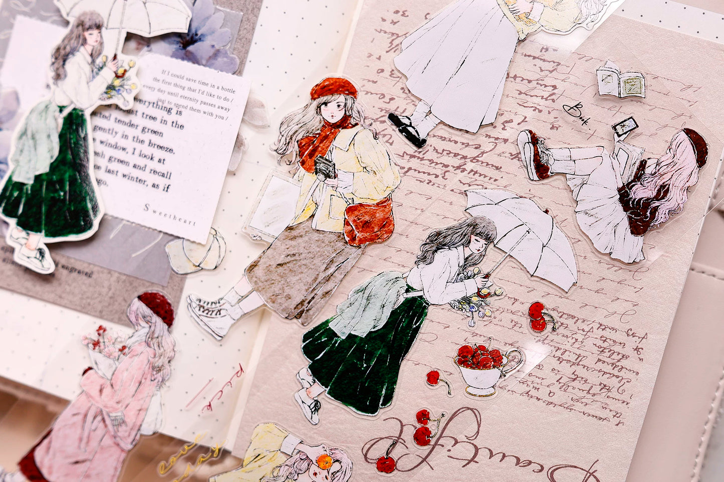 XiaoBaiJia Salt Series【Maiden Among the Flowers】Pre-cut Orginal Design Washi/Pet Tape Light Retro Stickers