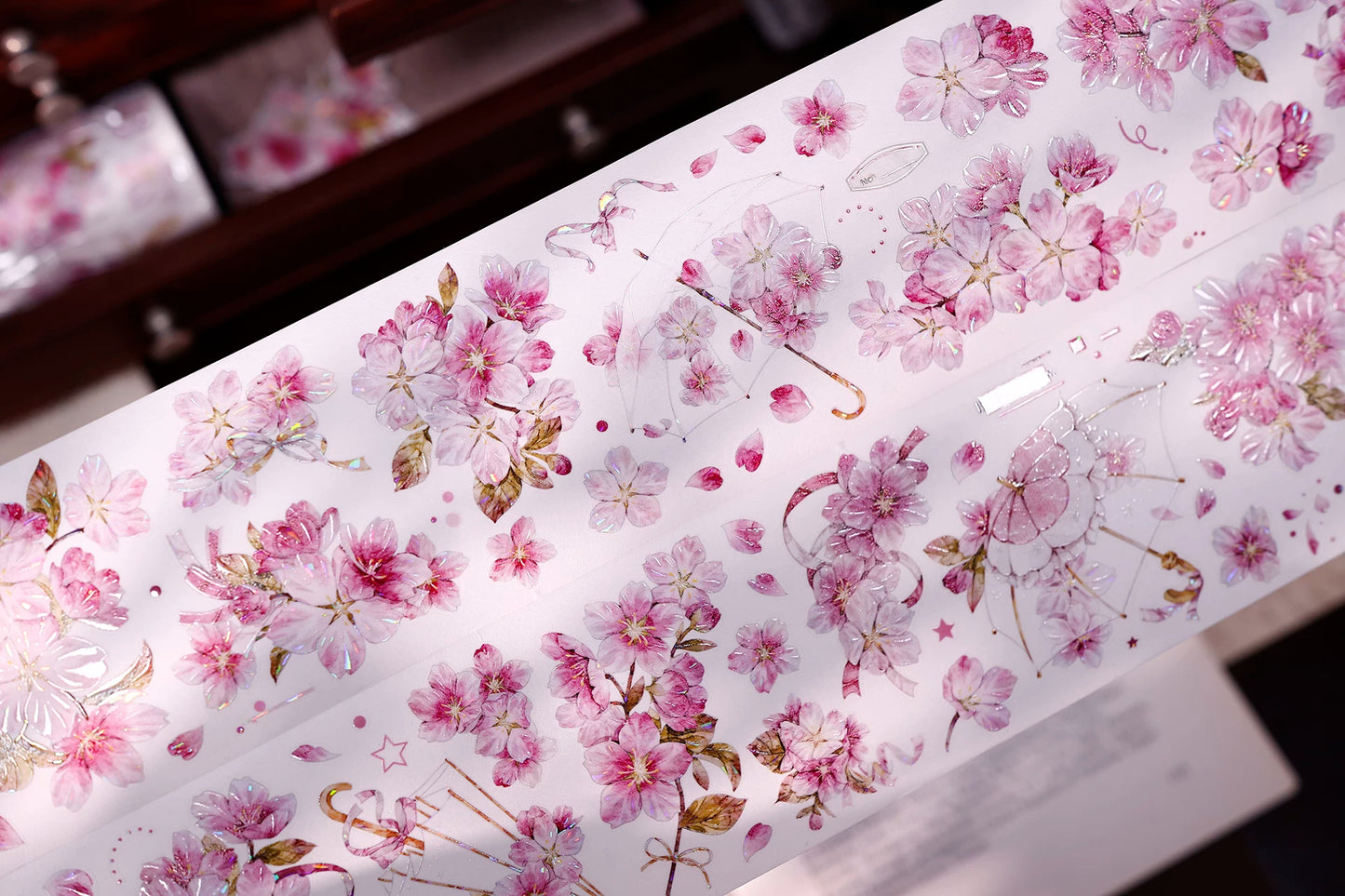 XiaoBaiJia【Pink Cherry Blossoms】Orginal Design Floral Washi Pet Tape Light Retro Landscaping Stickers