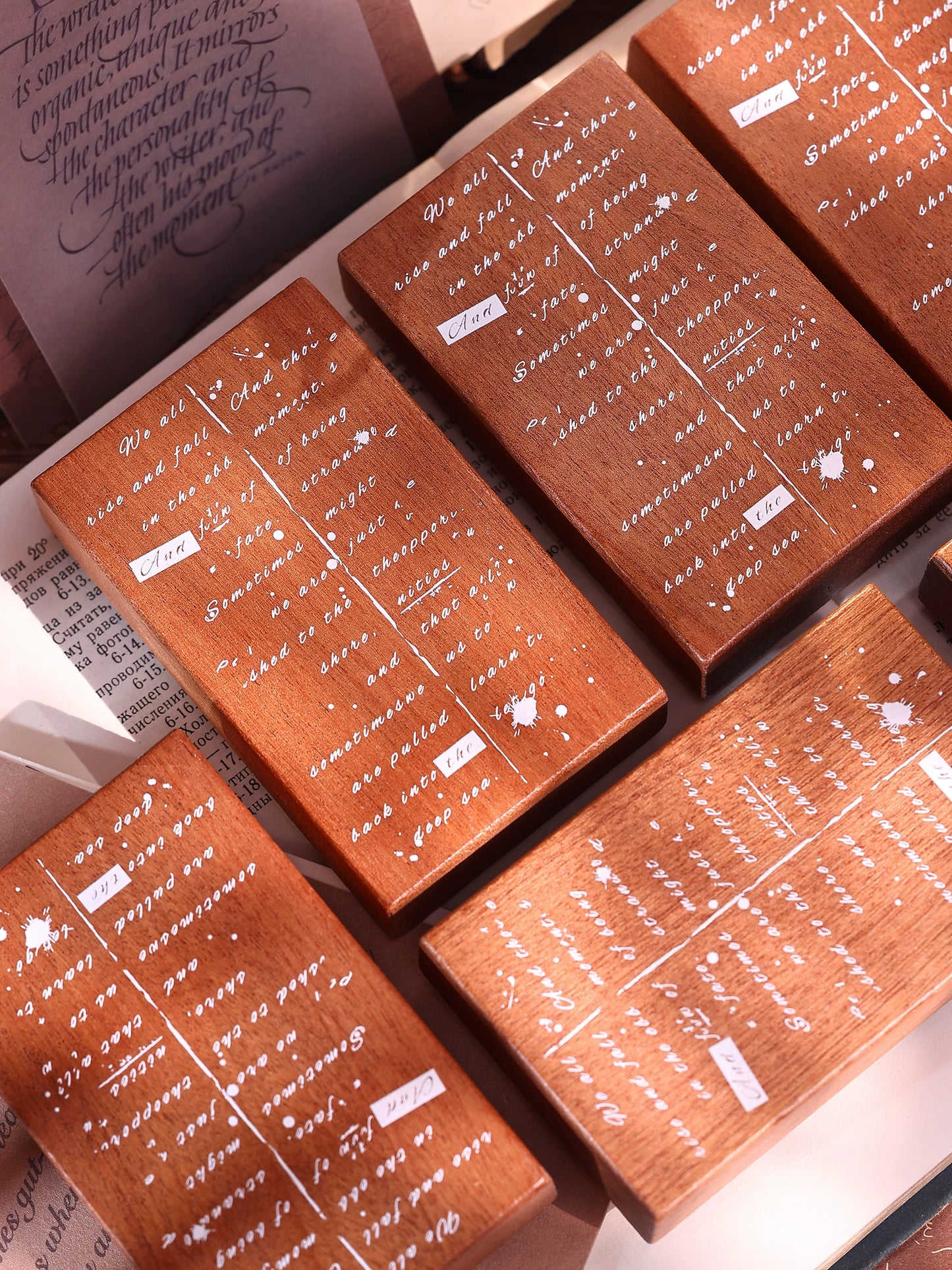 XiaoBaiJia【Basic Text Backgroud Stamp】Imported Shabili Red Rubber and Maple Wood Stamp