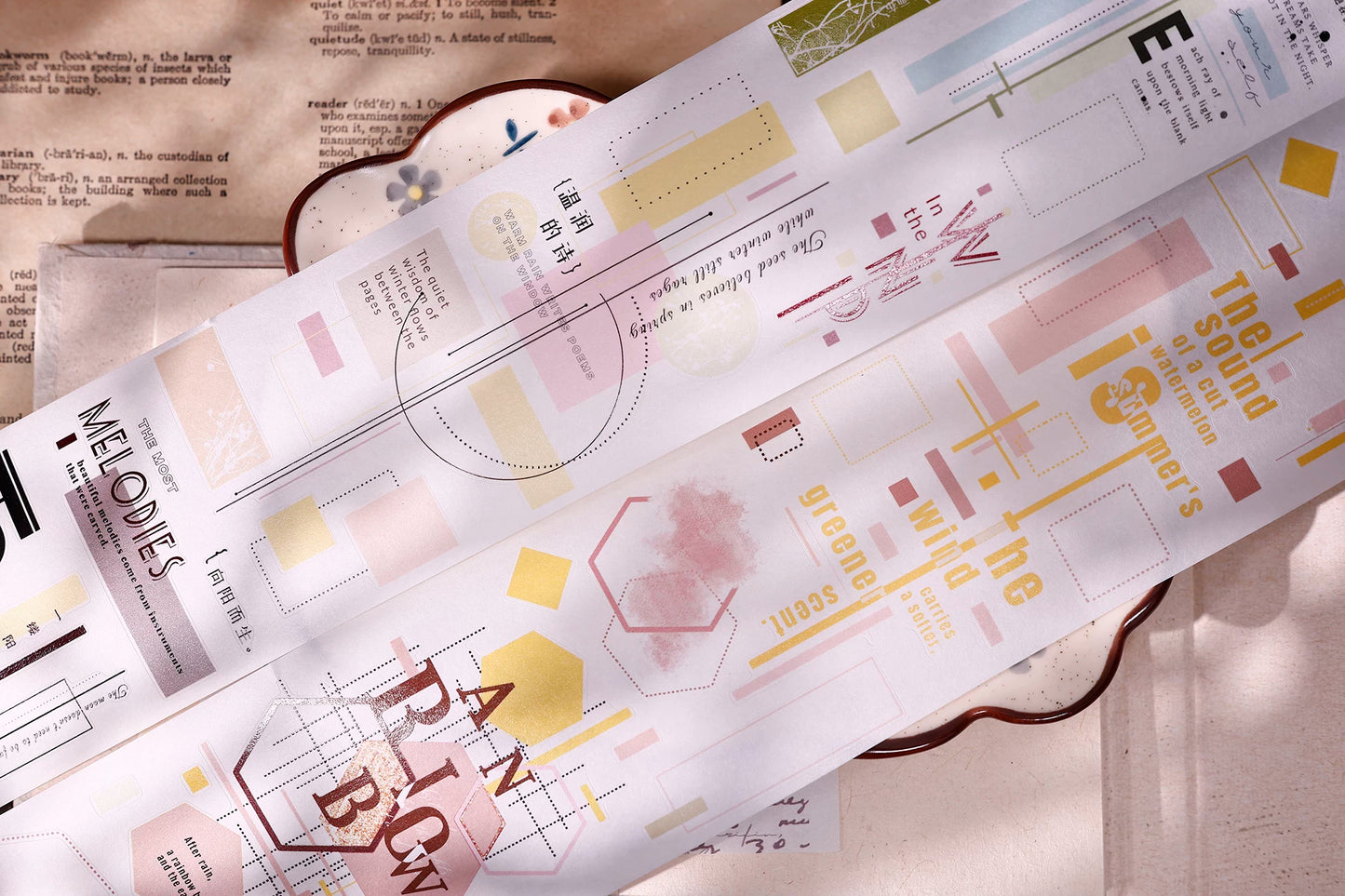 XiaoBaiJia【Geometric Set】Pre-cut Text Line Base Orginal Design Washi Pet Tape Light Retro Stickers