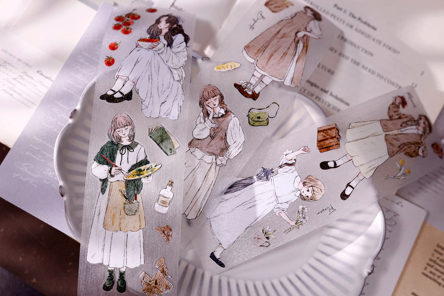XiaoBaiJia Salt Series【Poetic Girl】Pre-cut Orginal Design Washi Pet Tape Light Retro Stickers
