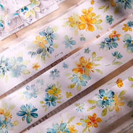 XiaoBaiJia【Picking Up Blue】Pre-cut Floral Orginal Design Washi Pet Tape Light Retro Stickers