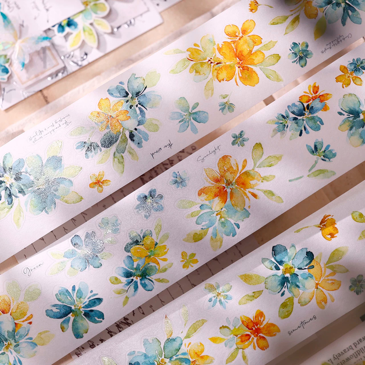 XiaoBaiJia【Picking Up Blue】Pre-cut Floral Orginal Design Washi Pet Tape Light Retro Stickers