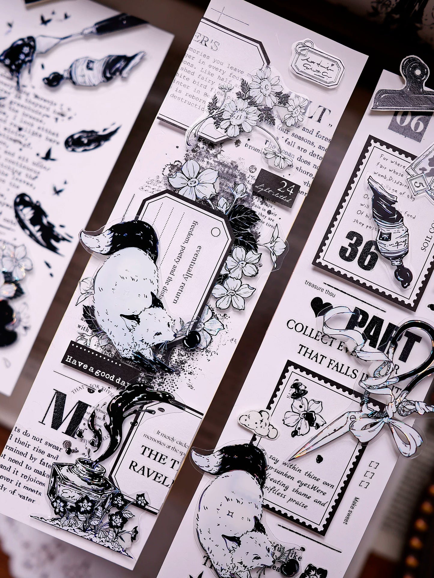 XiaoBaiJia Salt Series【Black and White Art World】Pre-cut Orginal Design Washi/Pet Tape Light Retro Stickers