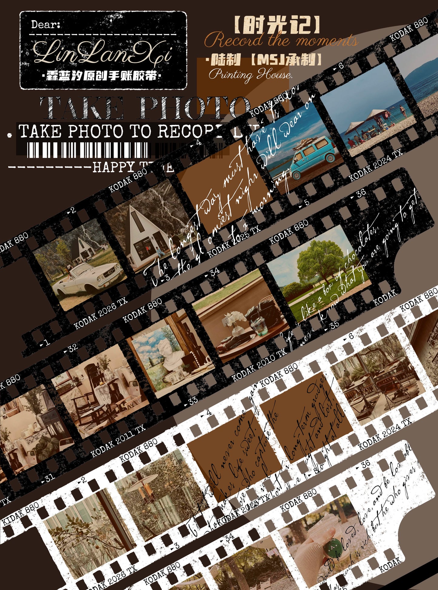 Linlanxi【Memories of Time】Original Washi/Pet Tape New Retro Life Old Film Series Decorative Tape Long Loop Full Roll