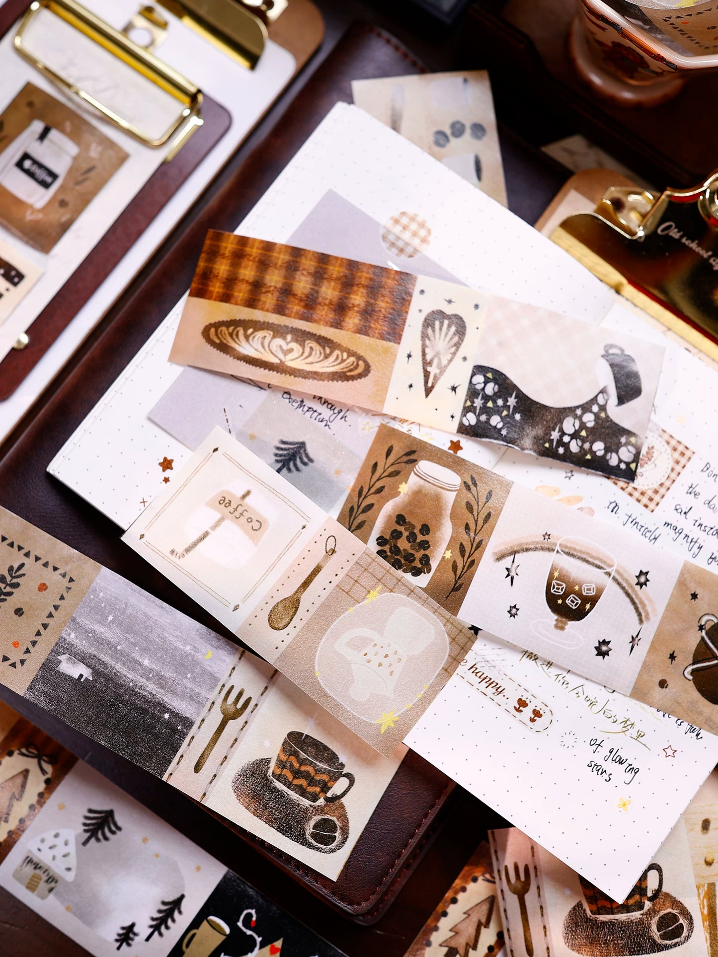 XiaoBaiJia Salt Series【Caffeine-Related Code Words】Pre-cut Orginal Design Vintage Coffee Washi/Pet Tape Light Retro Stickers