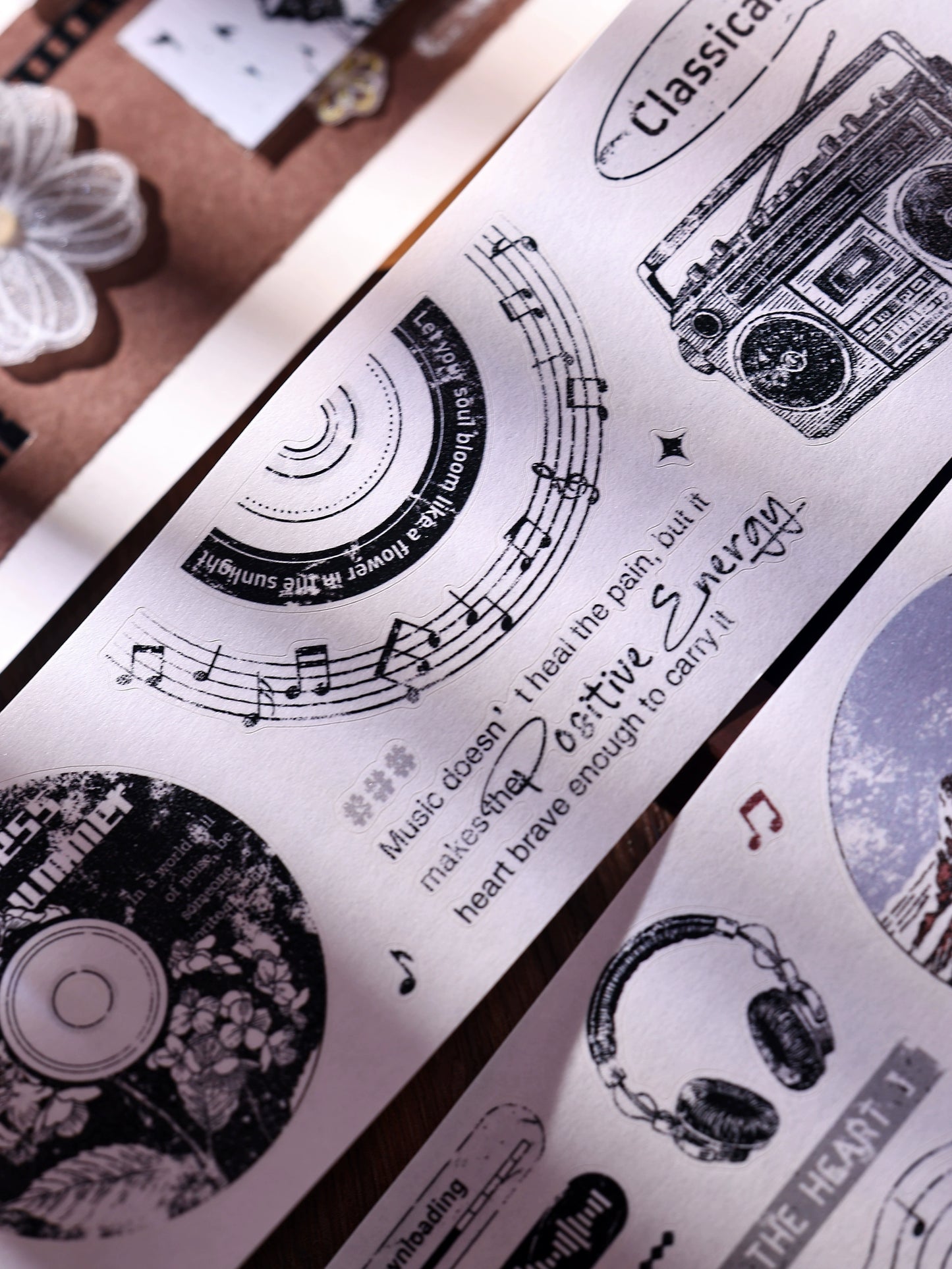 XiaoBaiJia【Echo】Light Retro Orginal Design Bordered Records Washi Pet Tape Landscape Stickers