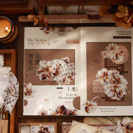 XiaoBaiJia【Setting Sun】Light Retro Orginal Design Washi Pet Floral Tape Light Retro Landscaping Stickers