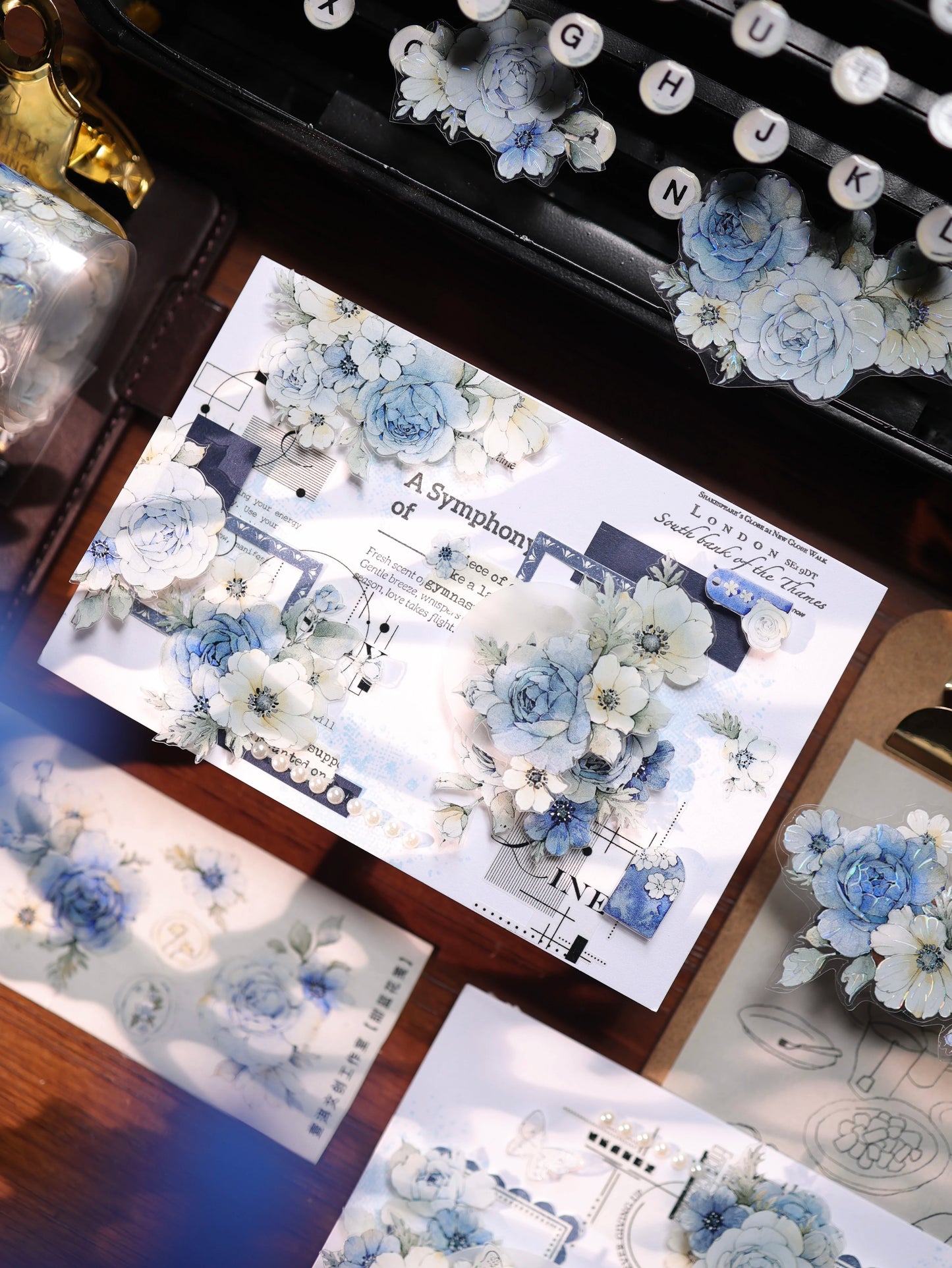 YiEr Vol17【Blue-Violet Flower】Kiss-cut Floral Washi Tape and PET Stickers