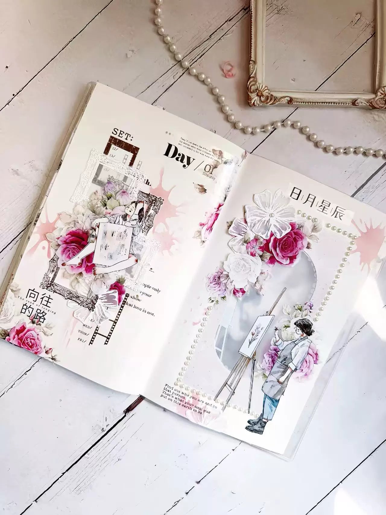 Kaixiaoxun Vol12【The Girl Who Draws】 Pre-Cut Long Loop Washi/Matte PET Tape for Scrapbook Supplies,Junk Journal Supplies