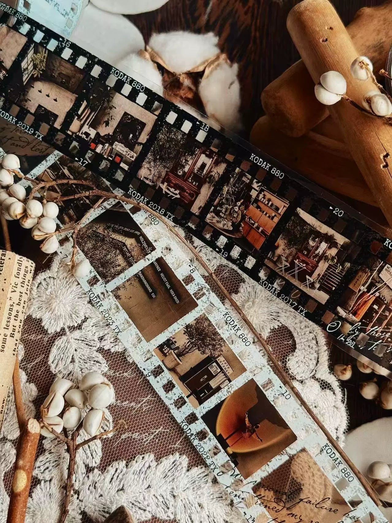 Linlanxi【Memories of Time】Original Washi/Pet Tape New Retro Life Old Film Series Decorative Tape Long Loop Full Roll