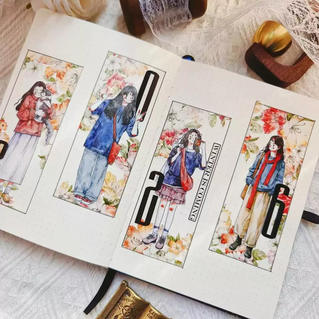 Kaixiaoxun Vol11【Slow Narrative Collection】 Pre-Cut Long Loop Washi/Matte PET Tape for Scrapbook Supplies,Junk Journal Supplies
