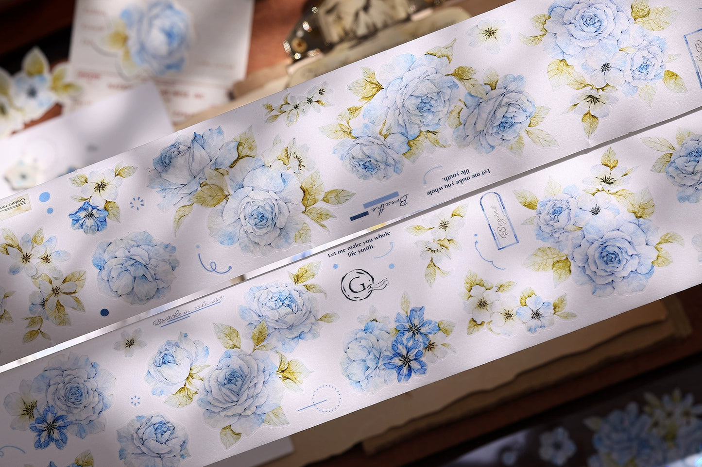 XiaoBaiJia【Jian Shi Blue】Light Retro Orginal Design Washi Pet Tape Landscape Stickers