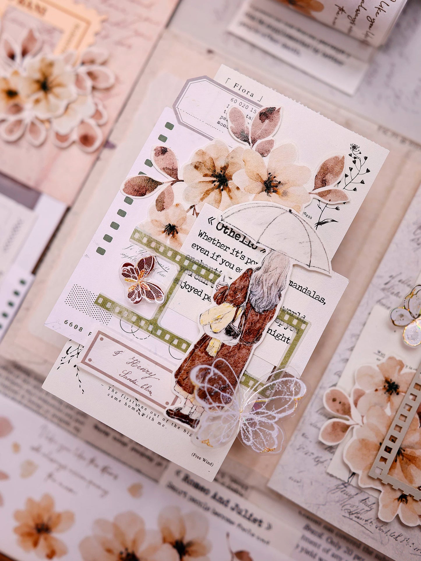 XiaoBaiJia Salt Series【Warm Yellow Fragrant Branches】Pre-cut Orginal Design Washi/Pet Tape Light Retro Stickers