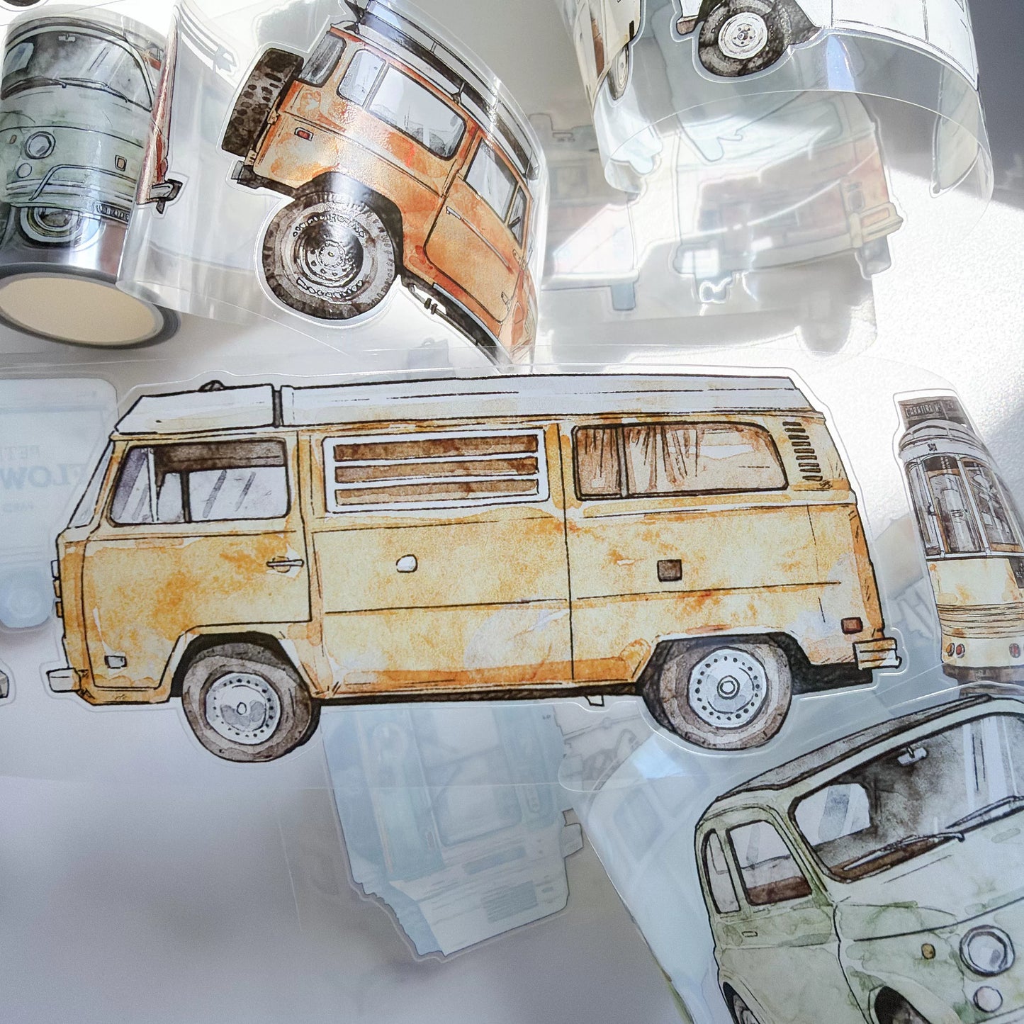 Kaixiaoxun Vol13【Car】 Pre-Cut Long Loop Washi/Matte PET Tape for Scrapbook Supplies,Junk Journal Supplies