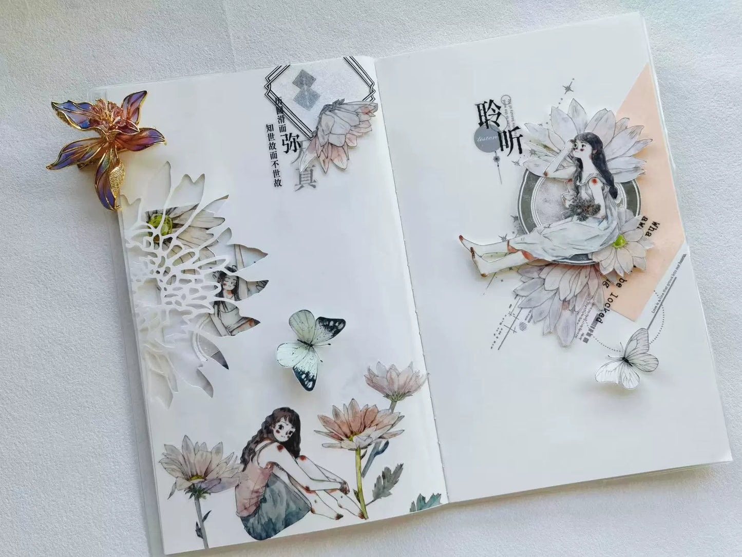 Kaixiaoxun Vol10【Soft Mist Powder】 Pre-Cut Long Loop Flower Background Washi/Matte PET Tape for Scrapbook Supplies,Junk Journal Supplies