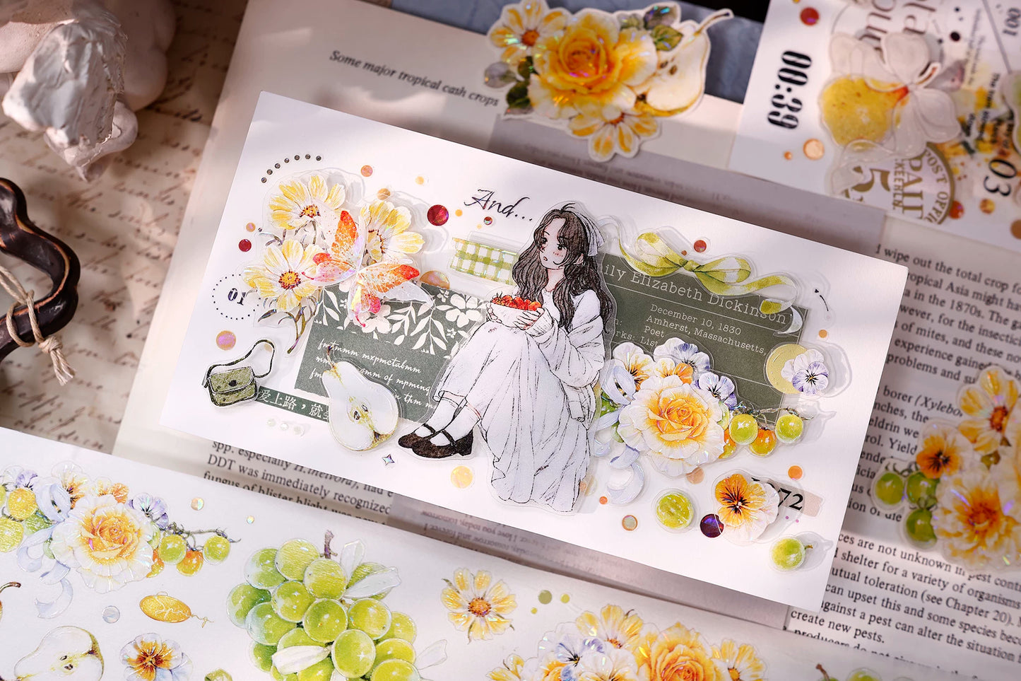 XiaoBaiJia【Green Grape Vine】Pre-cut Floral Orginal Design Washi Pet Tape Light Retro Stickers